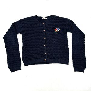 CATIMINI Girl's Blue Scallop Knit Palm Tree Button Up Cardigan Sweater Size 8